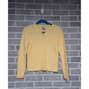 Talbots Vintage Womens Cable Knit Yellow V-Neck Sweater Size Small‎ Petite